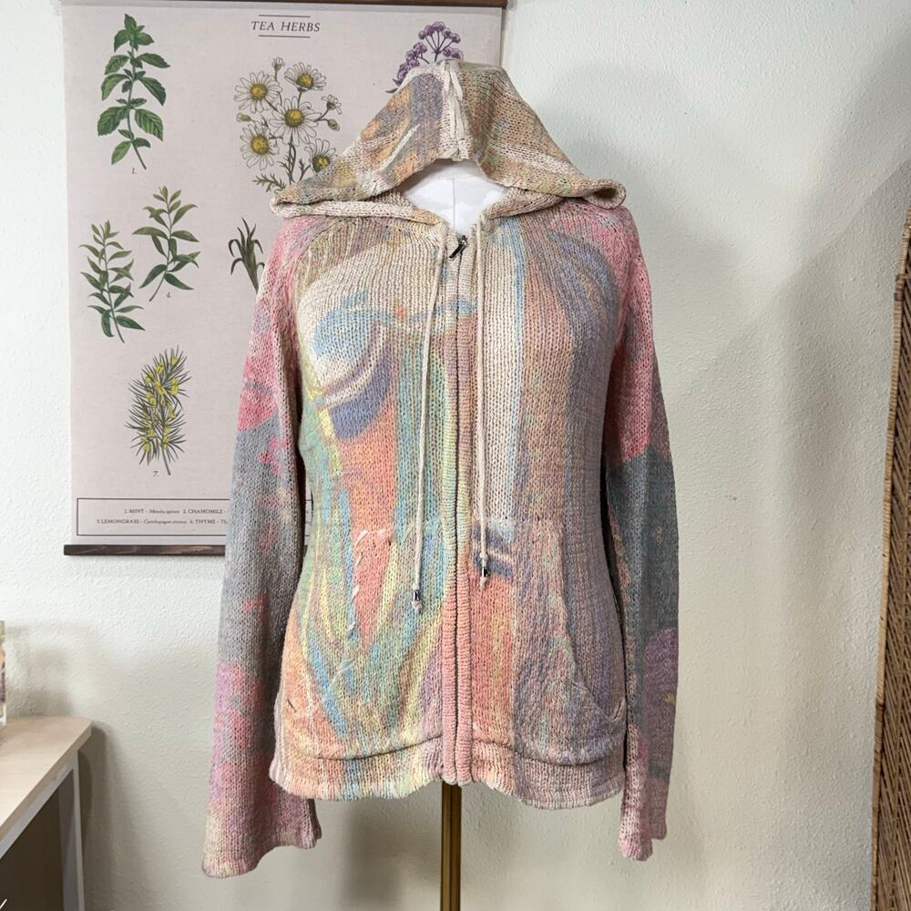 90s Y2k Knit Full Zip Hoodie Jacket Fairy Grunge Boho Coastal Cowgirl Hippie L - Picture 3 of 10